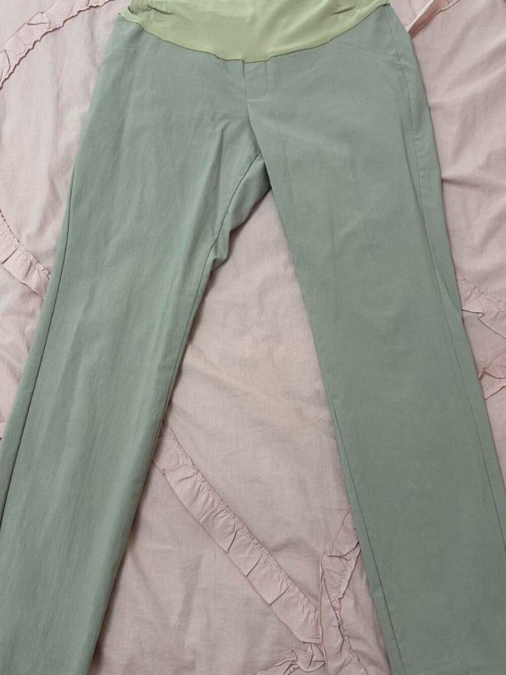 Motherhood Maternity tan business casual stretchy pants with belly band.